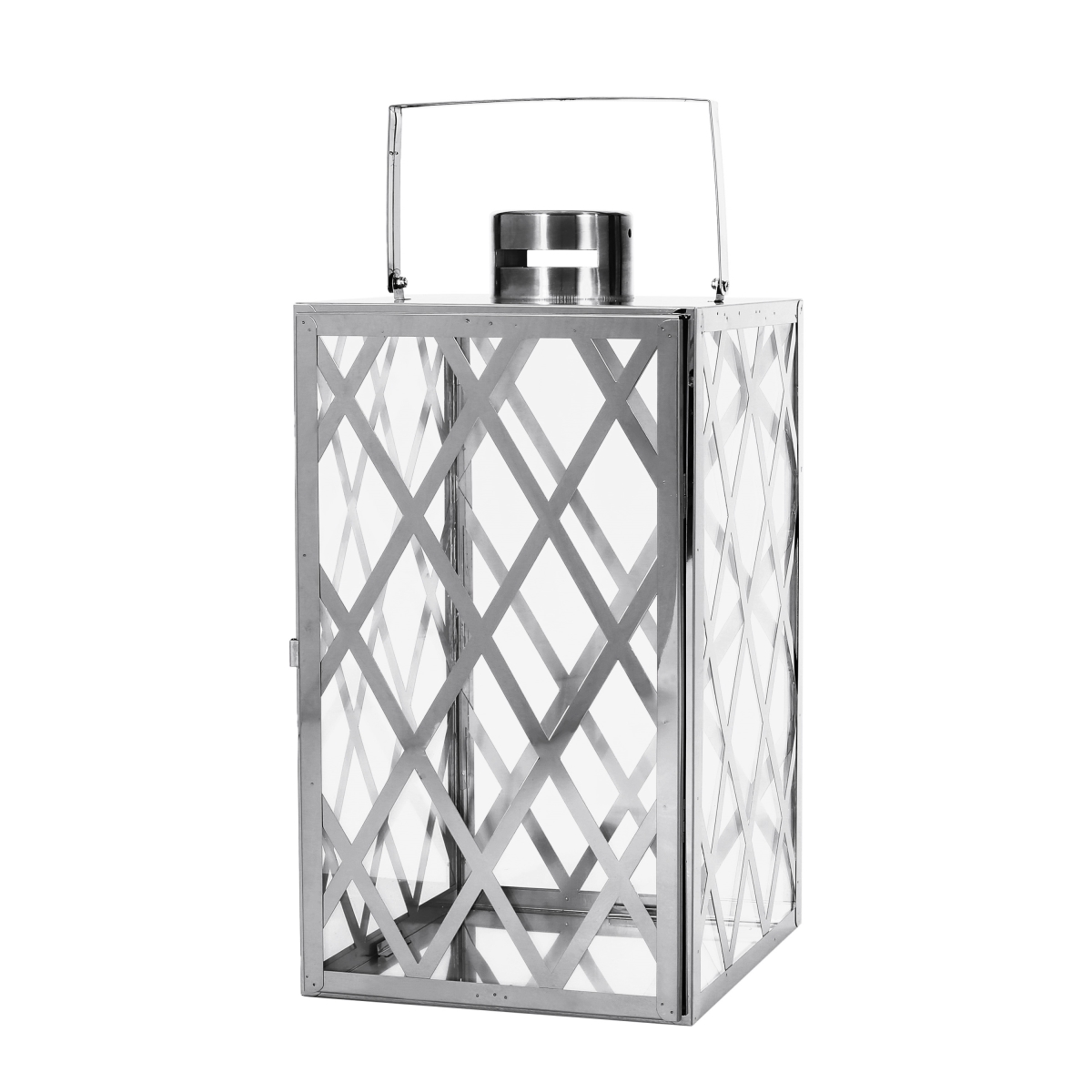 Picture of Benjara BM321671 18 in. Dove Lantern - Lattice Stainless Steel - Tempered Glass&#44; Silver & Clear