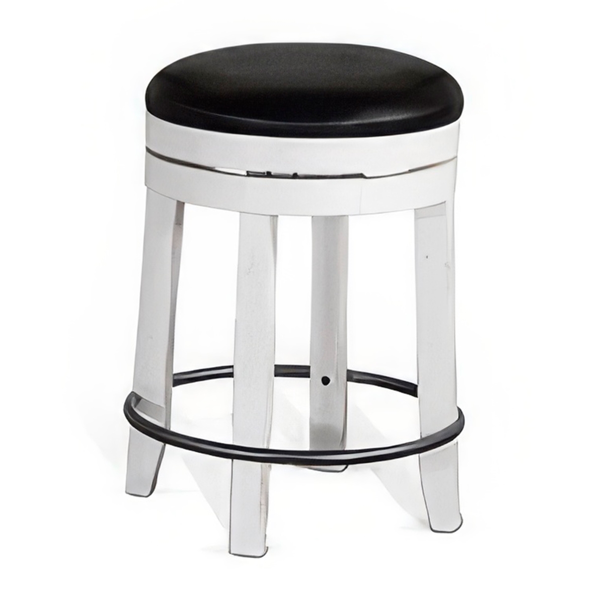 Picture of Benjara BM324875 Orso Swivel Counter Stool - Black Faux Leather - White Wood - Set of 2
