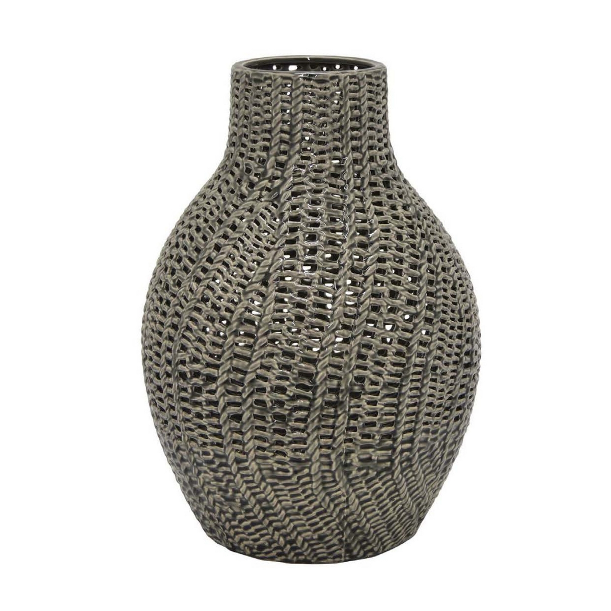 Picture of Benjara BM331461 11 in. Decorative Vase - Round Braided Perforated Body - Gray Ceramic