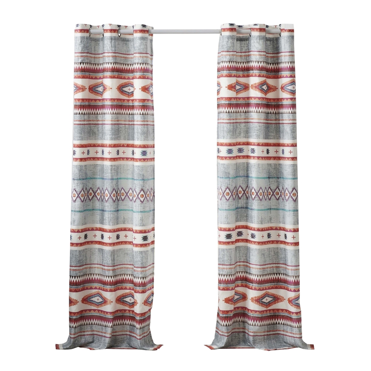 Picture of Benjara BM332765 Pimi 2 Panel Curtain Set - Boho Stripes - Microfiber&#44; Red&#44; White & Gray