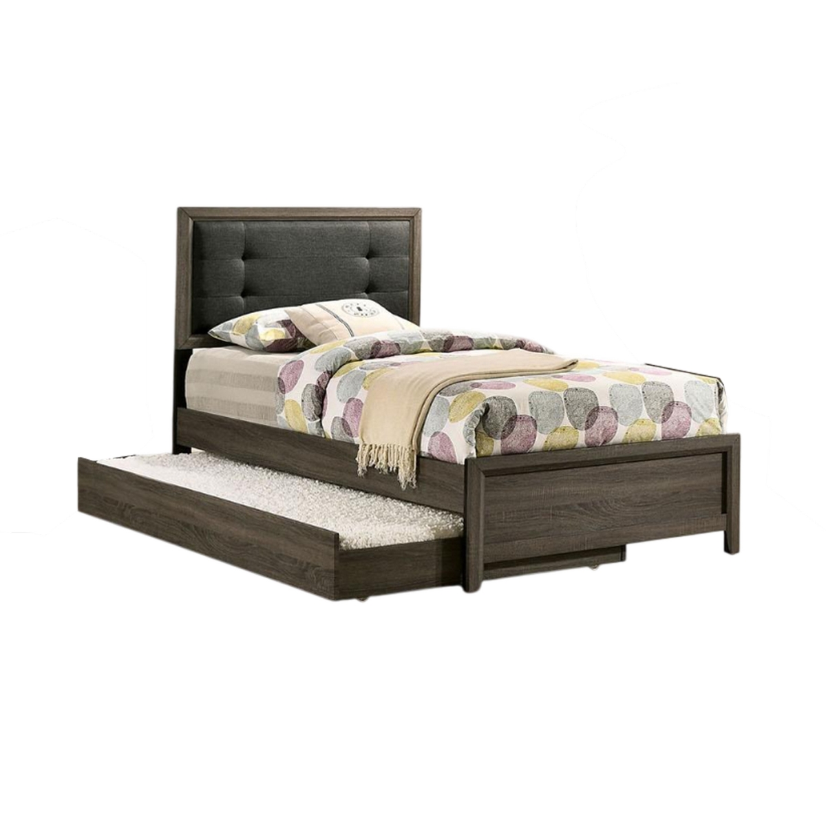 Picture of Benjara BM328896 Meli Bed - Tufted Fabric Upholstery - Dark Gray Solid Wood&#44; Black - Full Size