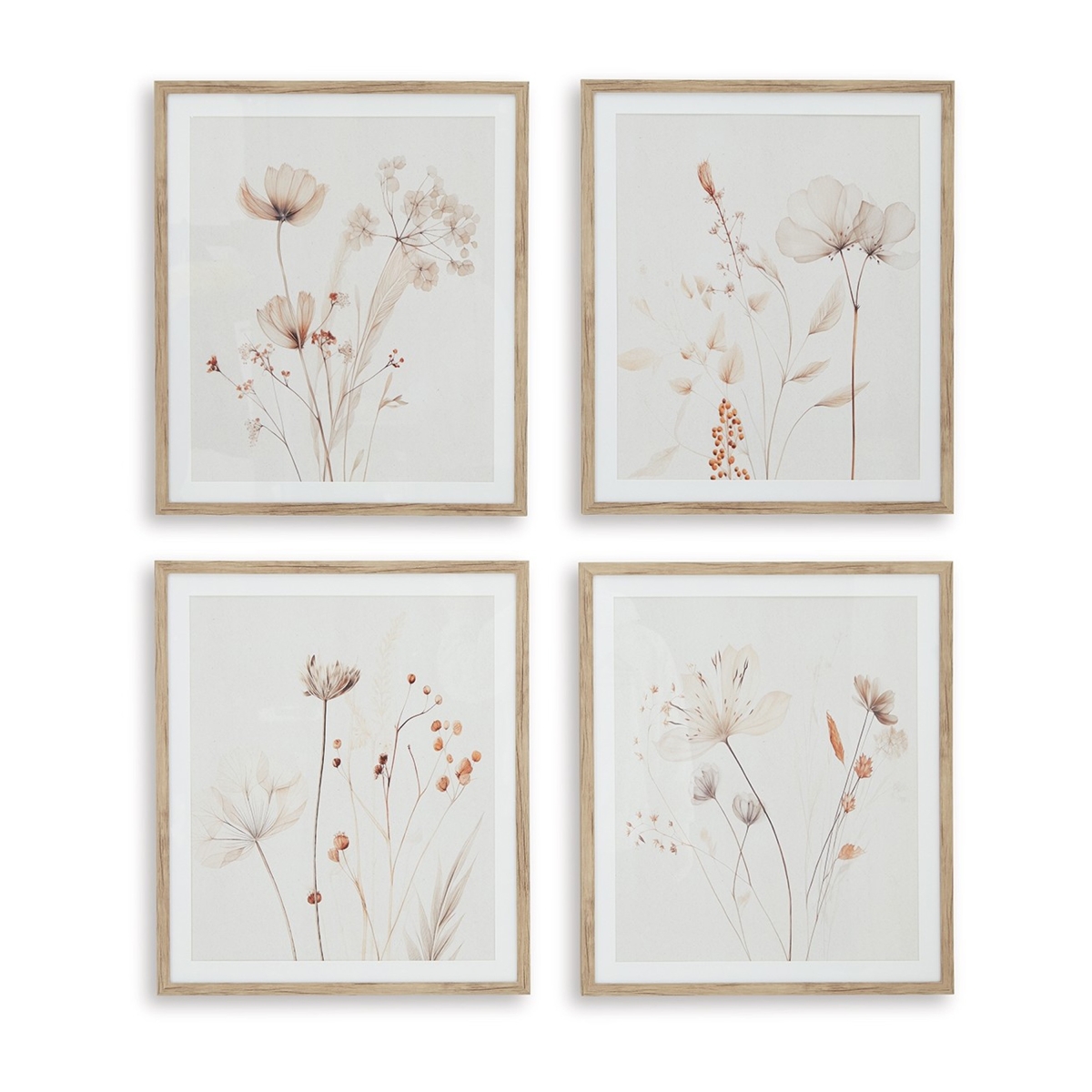 Picture of Benjara BM329058 23 x 27 in. Corwin Wall Art - Simple Flowers - Wood Frame&#44; Light Brown & Gray - Set of 4