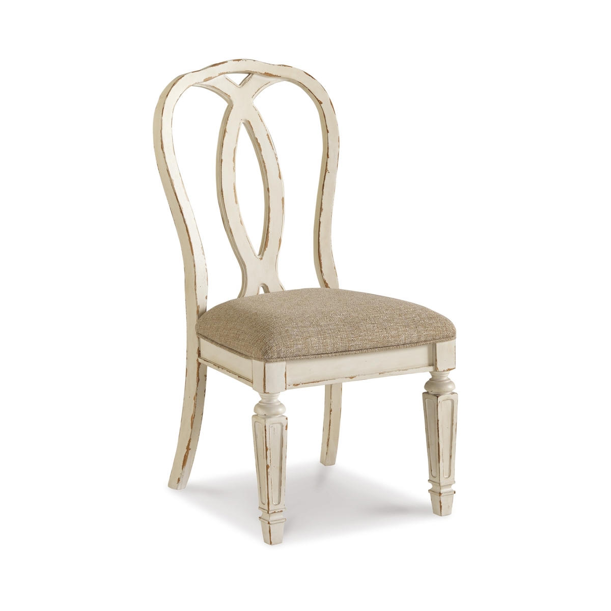 Picture of Benjara BM329792 Alyn Dining Side Chairs - Ribbon Back - Distressed Wood&#44; White & Taupe - Set of 2