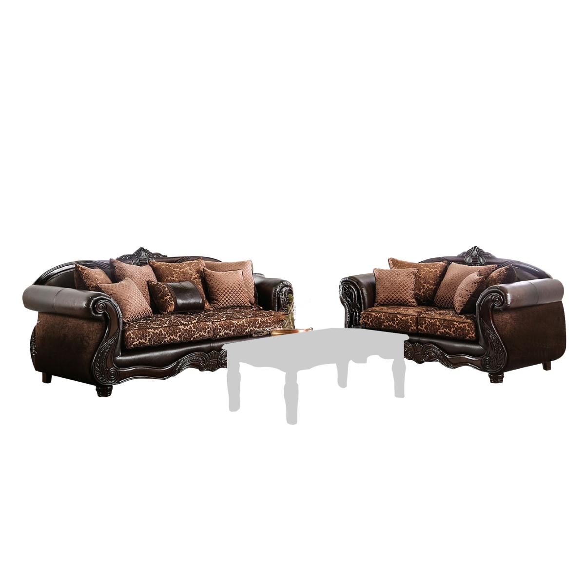 Picture of Benjara BM330295 Elllie Sofa Loveseat Set - Chenille - 5 Accent Pillows&#44; Espresso Brown - 2 Piece