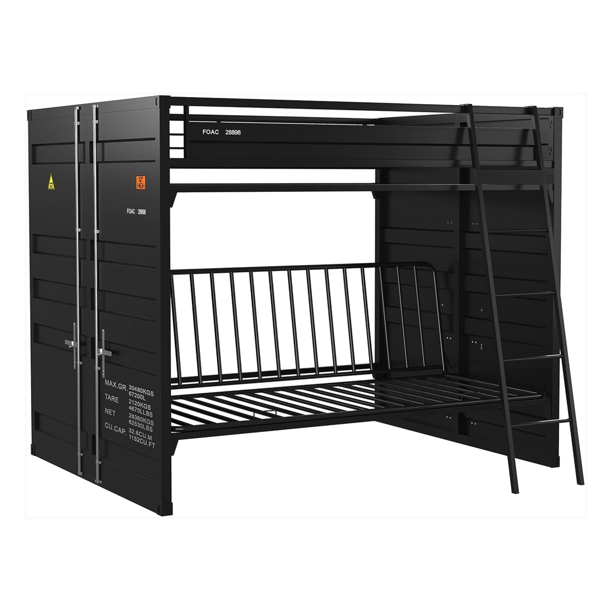 Picture of Benjara BM330320 Bunk Bed with Futon Sofa Base - Modern Black Metal Frame - Twin Size
