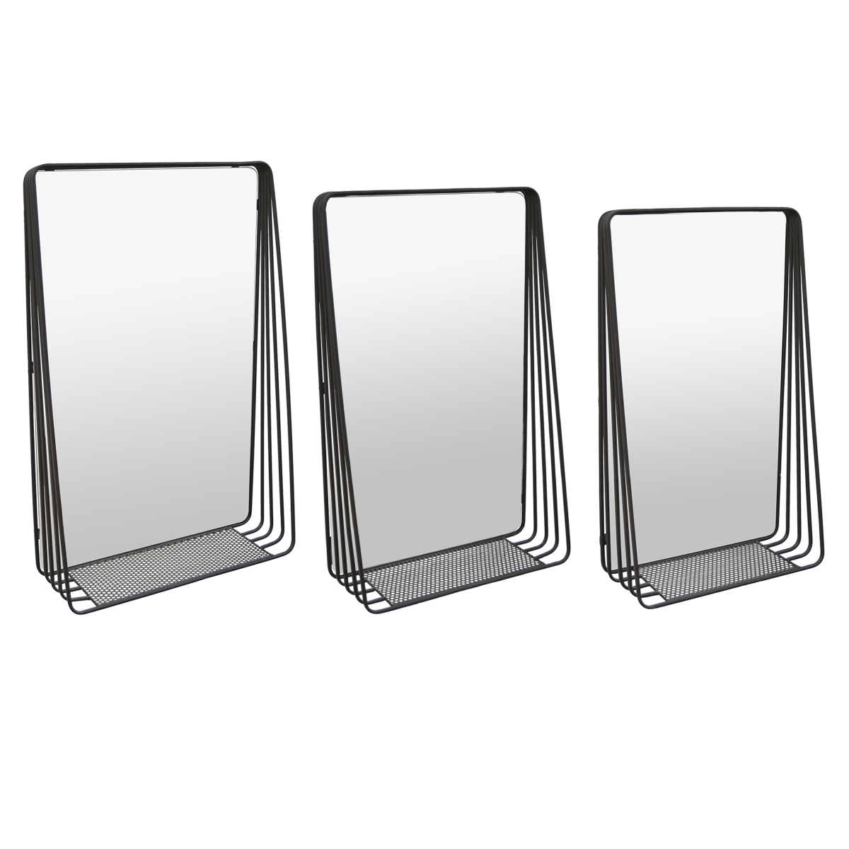 Picture of Benjara BM330980 Decorative Wall Mirror with Shelf Set - Black Metal Rectangular - 3 Piece