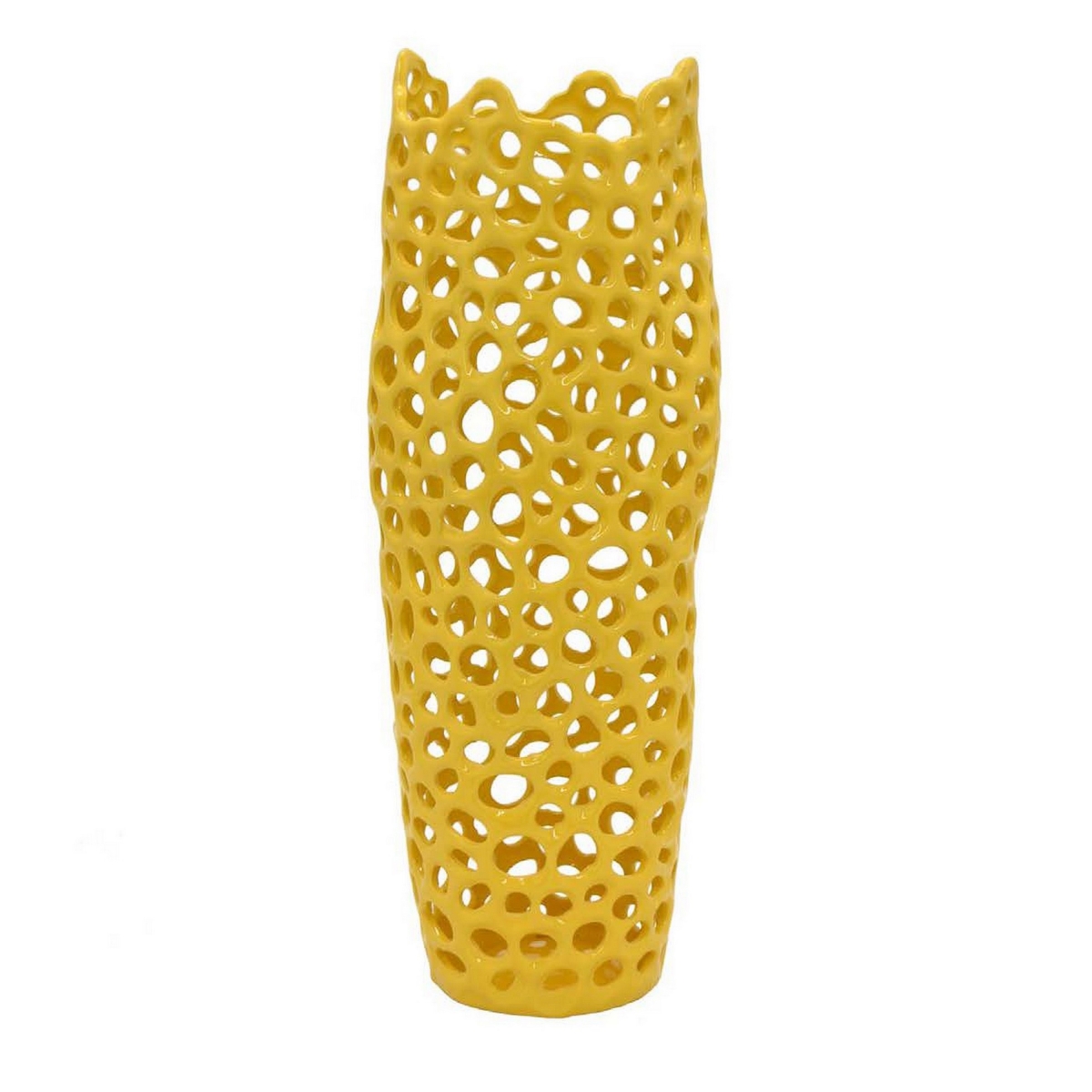 Picture of Benjara BM331443 20 in. Kifa Flower Vase - Modern Cutout Textured Look - Yellow Ceramic