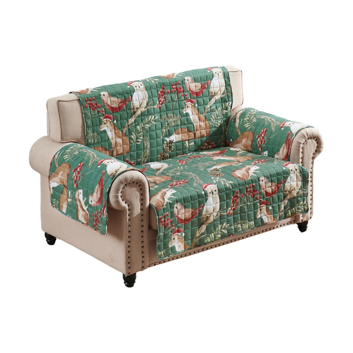 Picture of Benjara BM332788 Lowa Loveseat Slipcover - Reversible Polyester - Festive Theme&#44; Green & Red