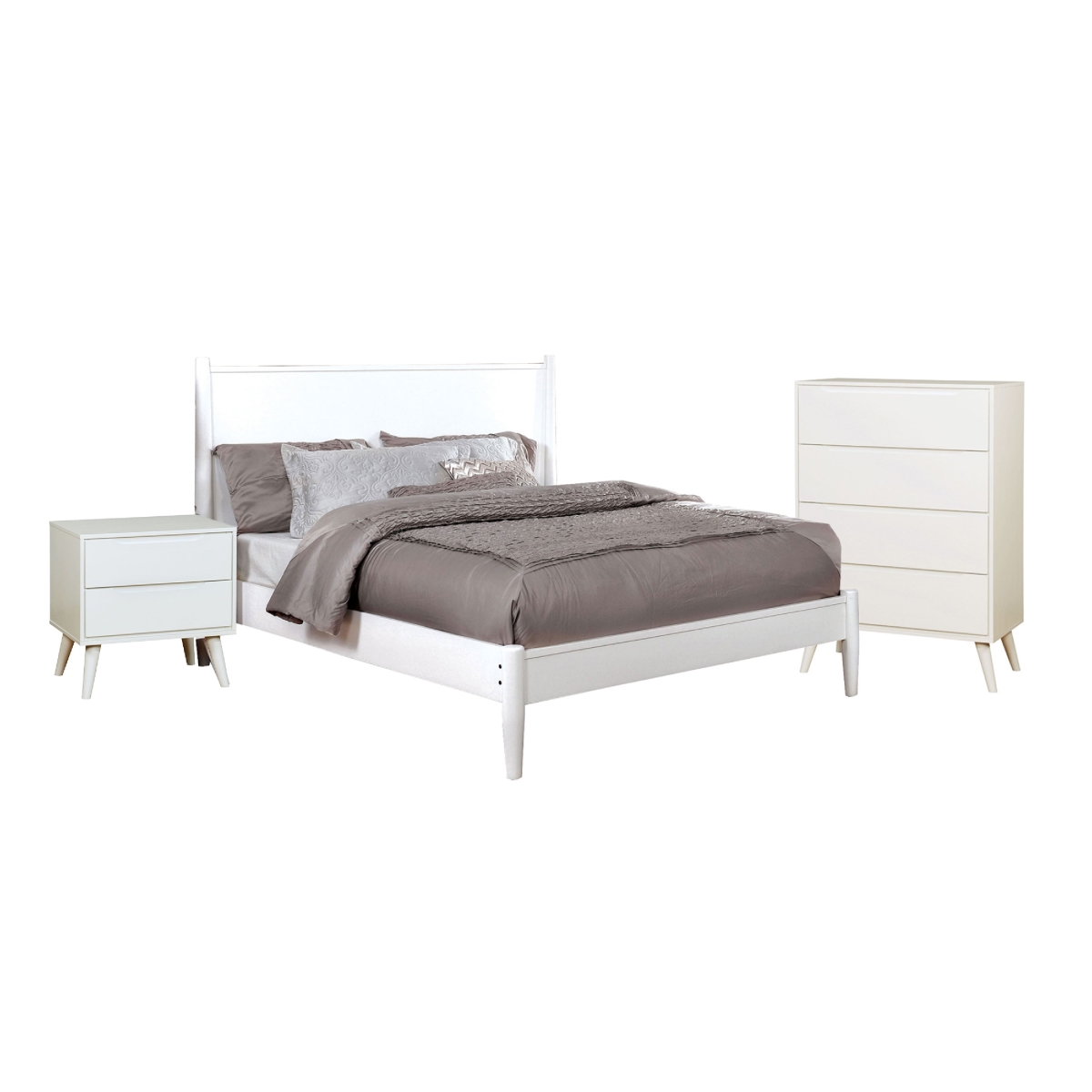 Picture of Benjara BM332720 Bekor Bedroom Set - Mid-Century Modern Style&#44; White - Full Size - 3 Piece