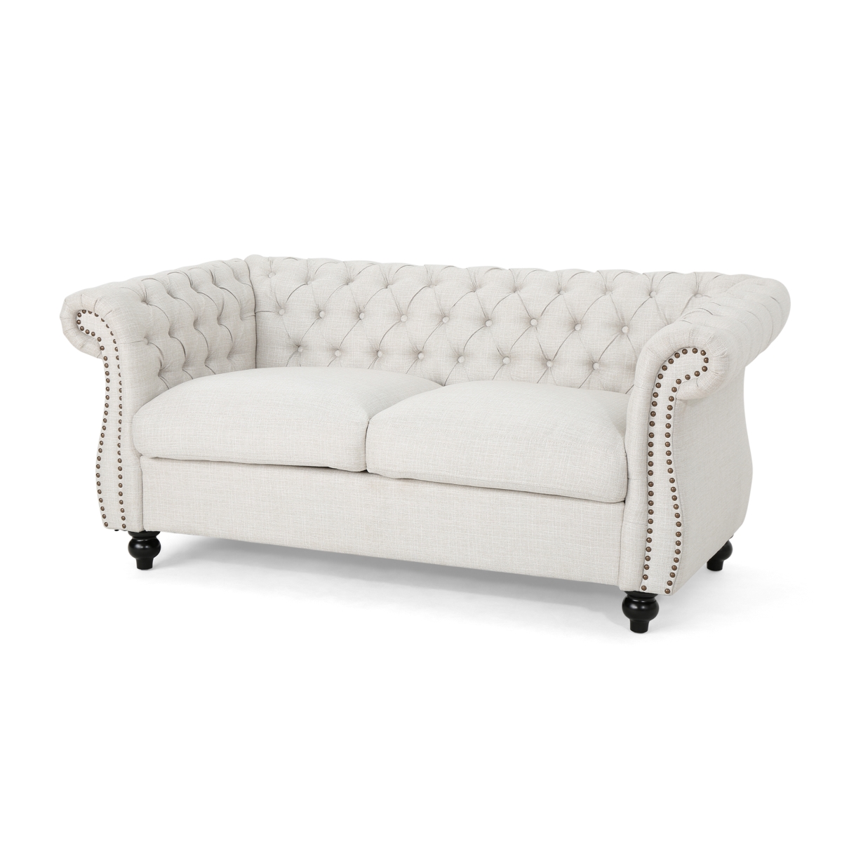 Picture of Benjara BM321563 62 in. Bernie Loveseat Sofa - Nailhead Trim - Solid Wood Tufted Fabric&#44; Beige & Black
