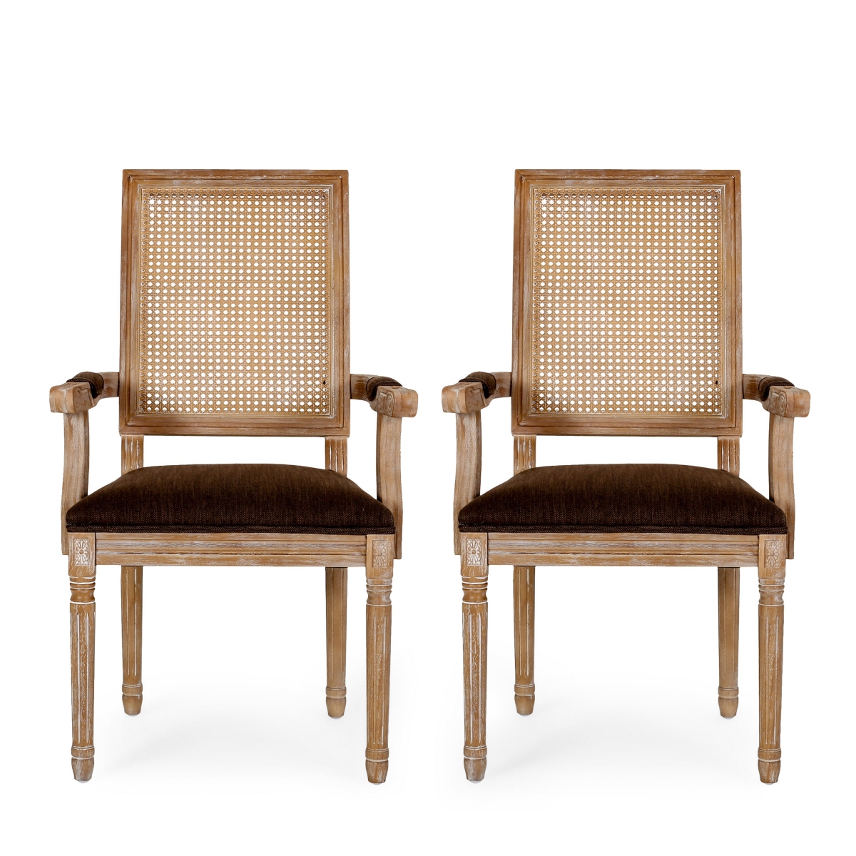 Picture of Benjara BM323643 Amme Dining Chair - Cane Backrest - Rubberwood - Brown Polyester - Set of 2