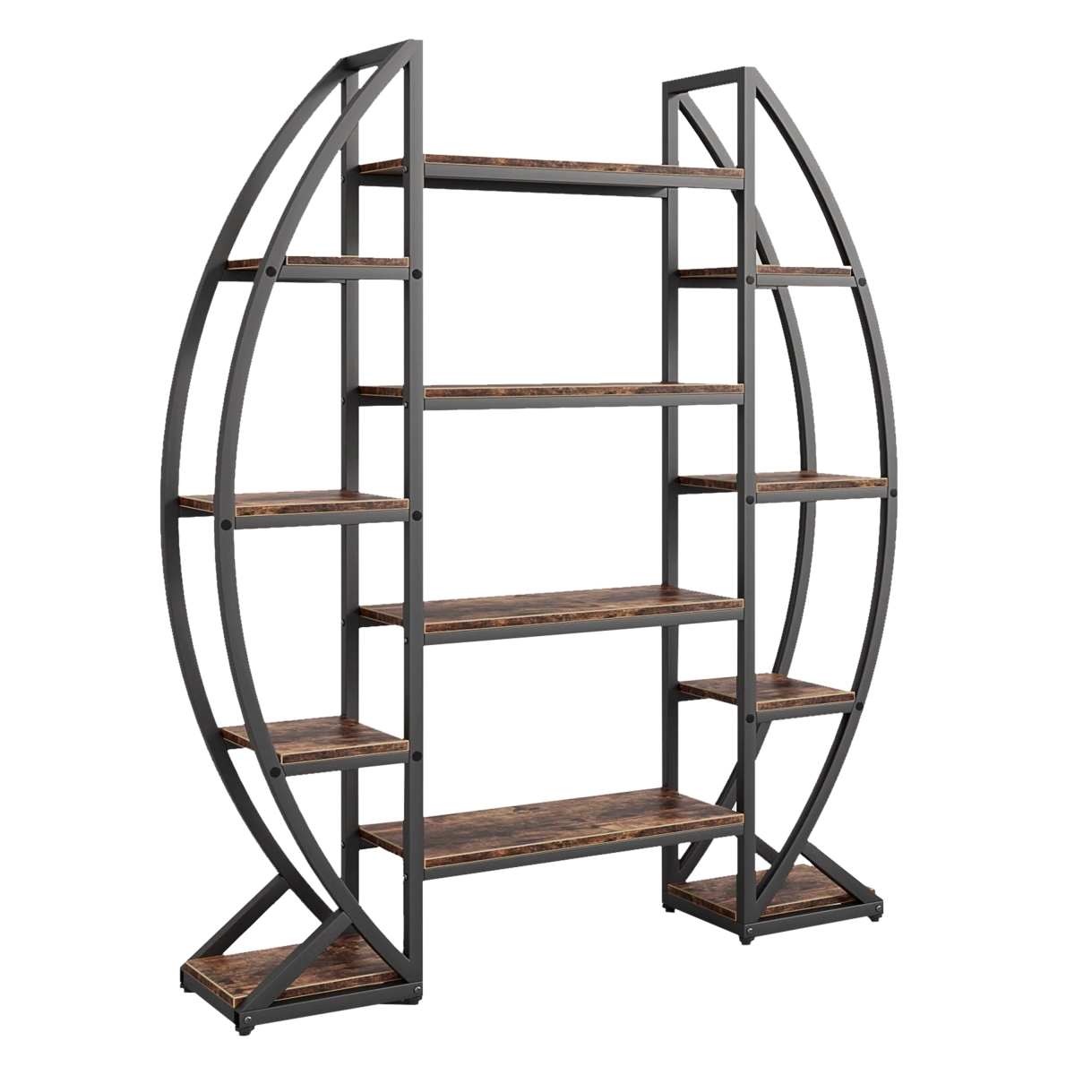 Picture of Benjara BM328618 69 in. Oval Bookshelf - 12 Brown Wood Shelves - 5 Tier Black Frame