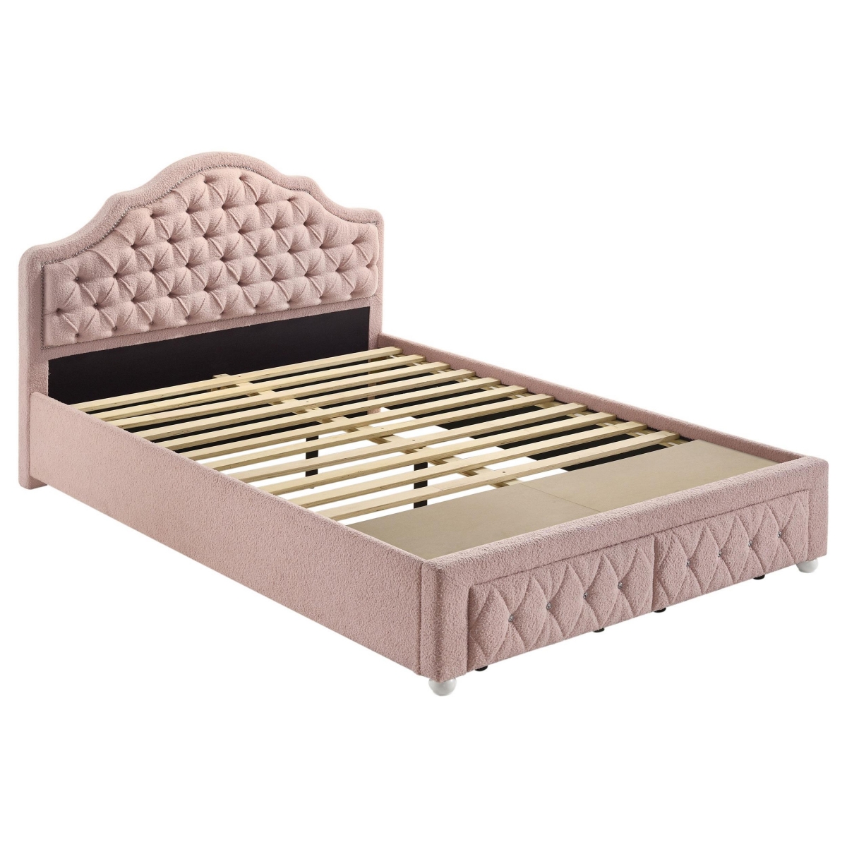 Picture of Benjara BM329266 Ashly Platform Bed with Storage - Diamond Button-Tuft Boucle&#44; Pink & White - Full Size