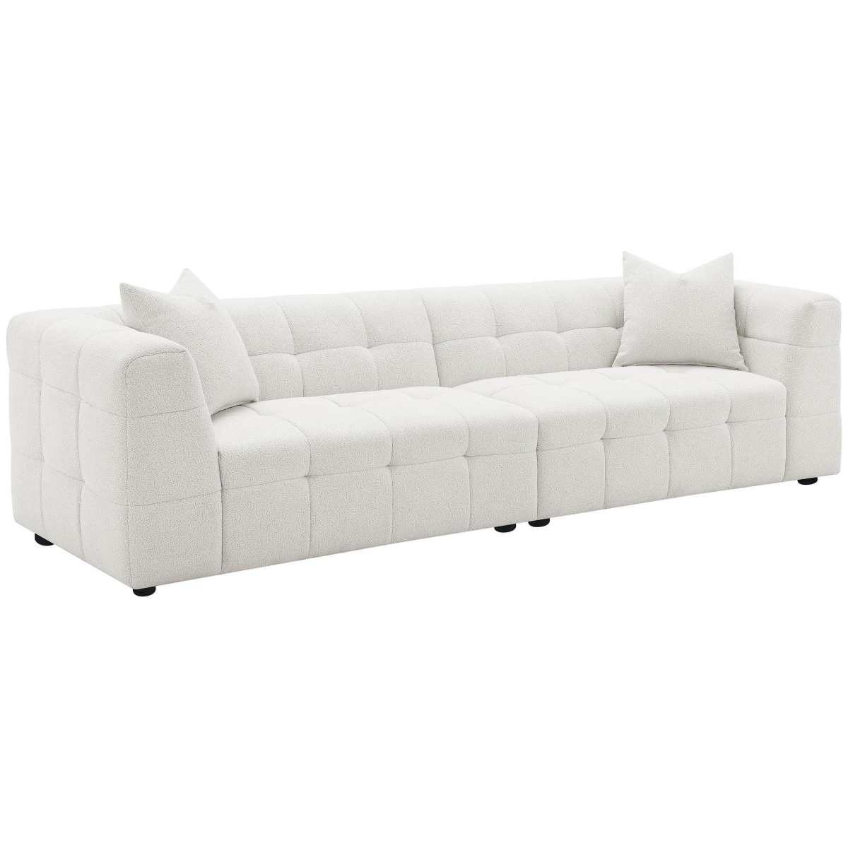 Picture of Benjara BM330072 114 in. Lopo Long Sofa - Grid Tufted Off White Fabric 2 Accent Pillows