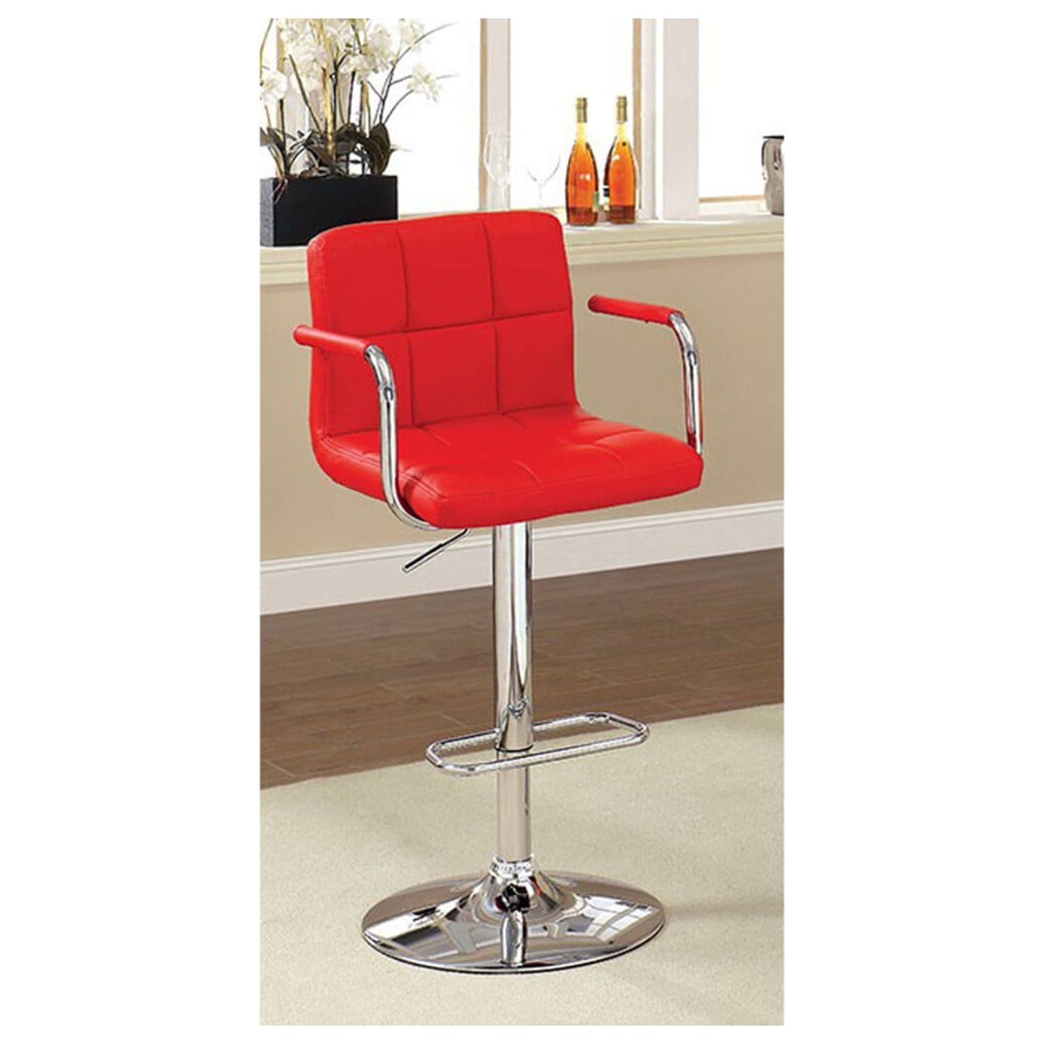 Picture of Benzara BM131409 Corfu Contemporary Bar Stool with Arm in Red Polyurethane