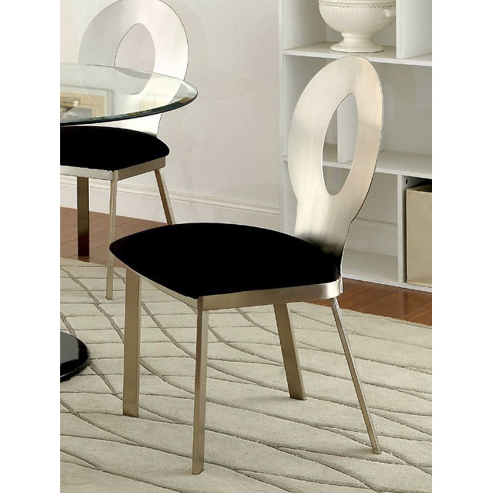 Picture of Benzara BM131327 Valo Side Chair with Micro Fabric Cushion Chrome&#44; Silver & Black