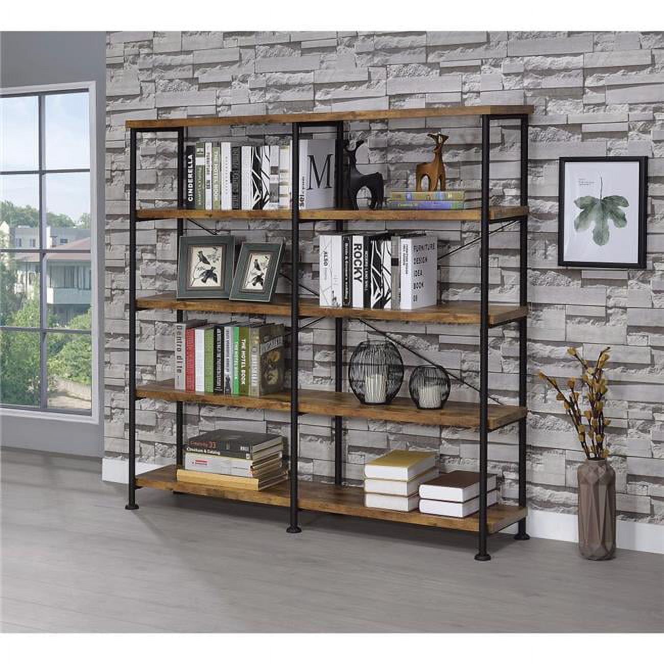 Picture of Benzara BM159420 Industrial Style Wood & Metal Open Bookcase&#44; Brown