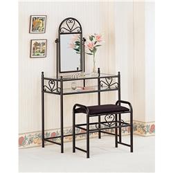 Picture of Benzara BM158046 Casual Metal Vanity Set with Stool with Fabric Seat&#44; Black - 2 Piece