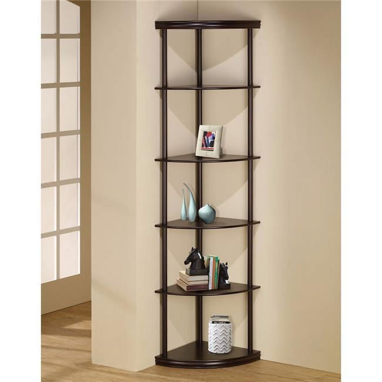 Picture of Benzara BM156238 71.75 x 15.75 x 15.75 in. Illuminating Corner Bookcase with Five Pie-Shaped Shelves&#44; Dark Brown