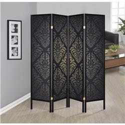 Picture of Benzara BM160106 70.25 x 69.5 x 0.75 in. Captivating Four Panel Folding Screen with Damask Print&#44; Black