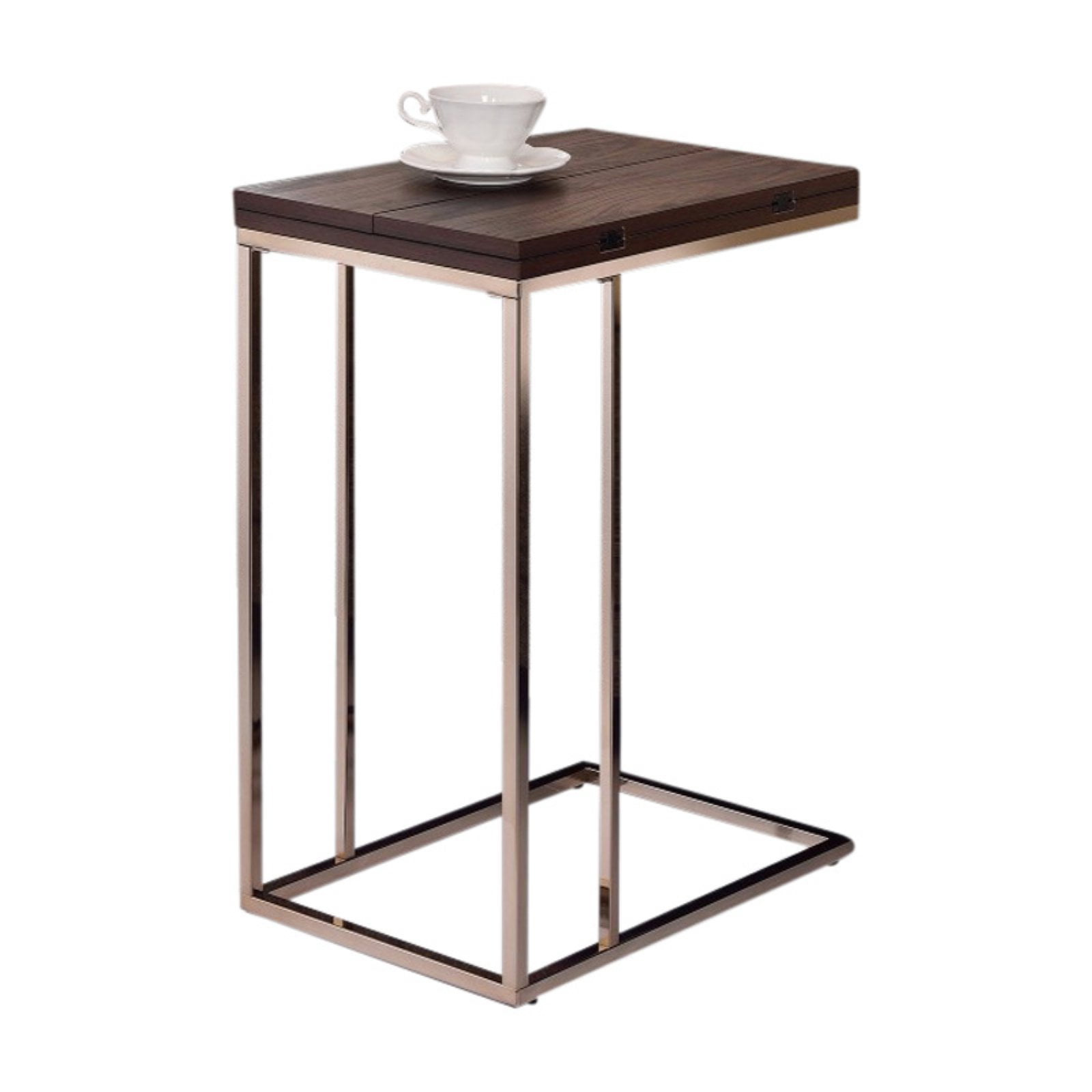 Picture of Benzara BM160145 25.25 x 18 x 12 in. Classic Brown Wooden Top Snack Table with Chrome Legs