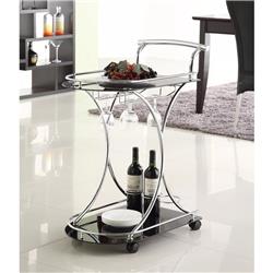 Picture of Benzara BM160164 33.75 x 26.5 x 15.75 in. Dazzling Serving Cart with 2 Black Glass Shelves&#44; Silver