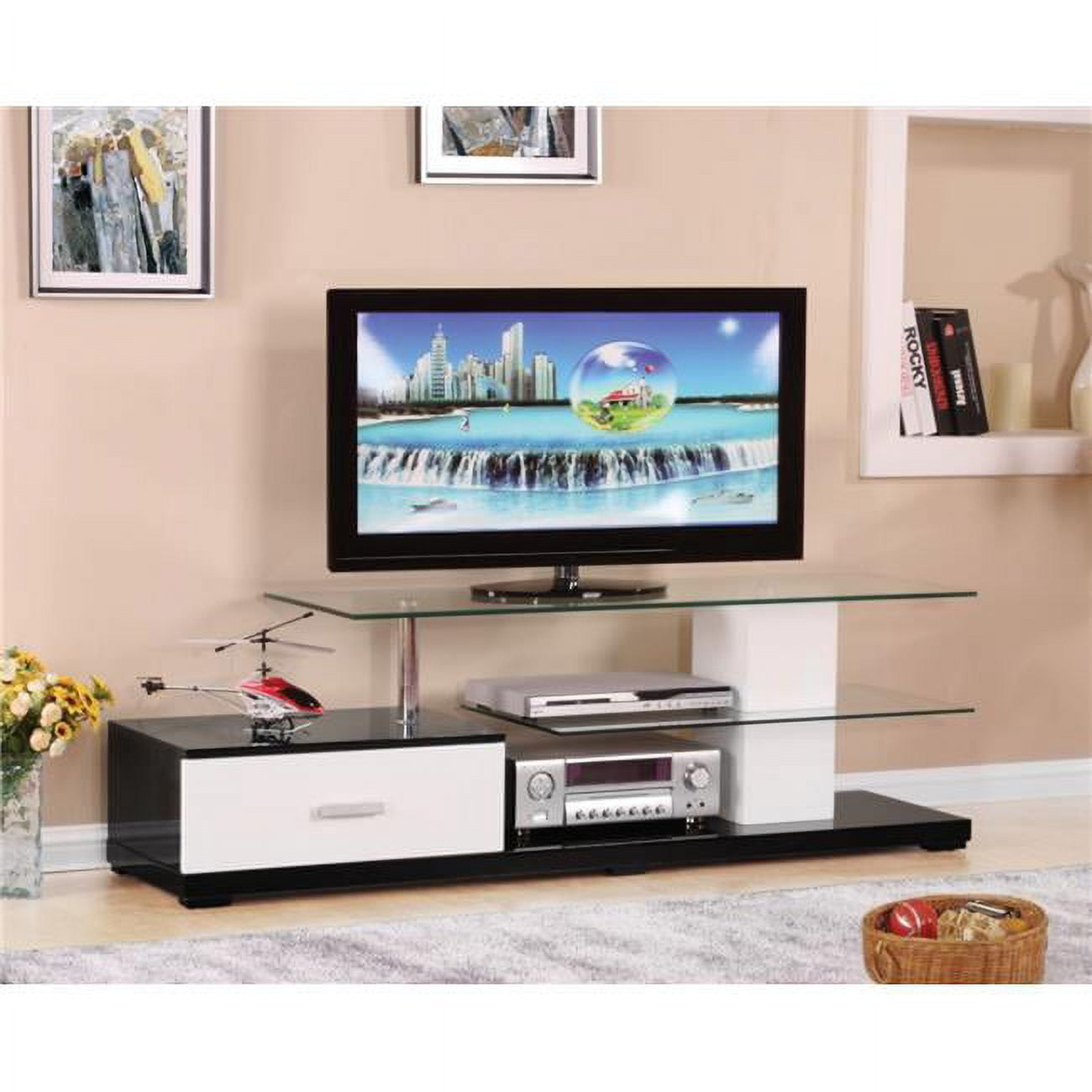 Picture of Benzara BM162961 Affable TV Stand&#44; White & Black