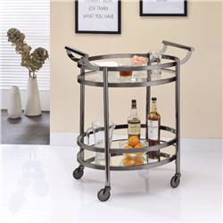 Picture of Benzara BM158856 Oval Metal Serving Cart&#44; Clear Glass & Black Nickel