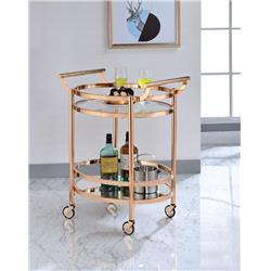 Picture of Benzara BM158857 Oval Metal Serving Cart&#44; Clear Glass & Copper