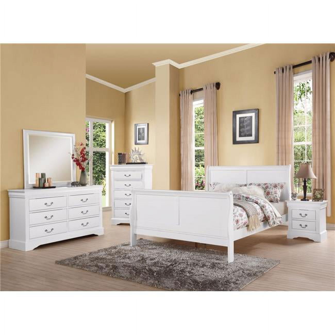 BM156016 47 x 63 x 92 in. Classy Transitional Style Queen Size Sleigh Bed, White -  Benzara