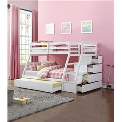 Picture of Benzara BM163463 Wooden Twin & Full Bunk Bed with Storage Ladder & Trundle&#44; White