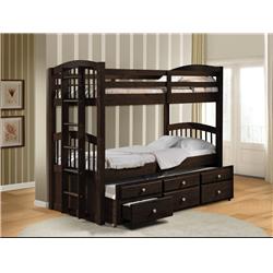 Picture of Benzara BM163507 Wooden Twin & Twin Bunk Bed & Trundle with 3 Drawers&#44; Brown