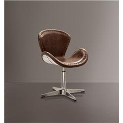 Picture of Benzara BM163616 Retro Top Grain Leather Accent Chair with Swivel&#44; Brown & Silver