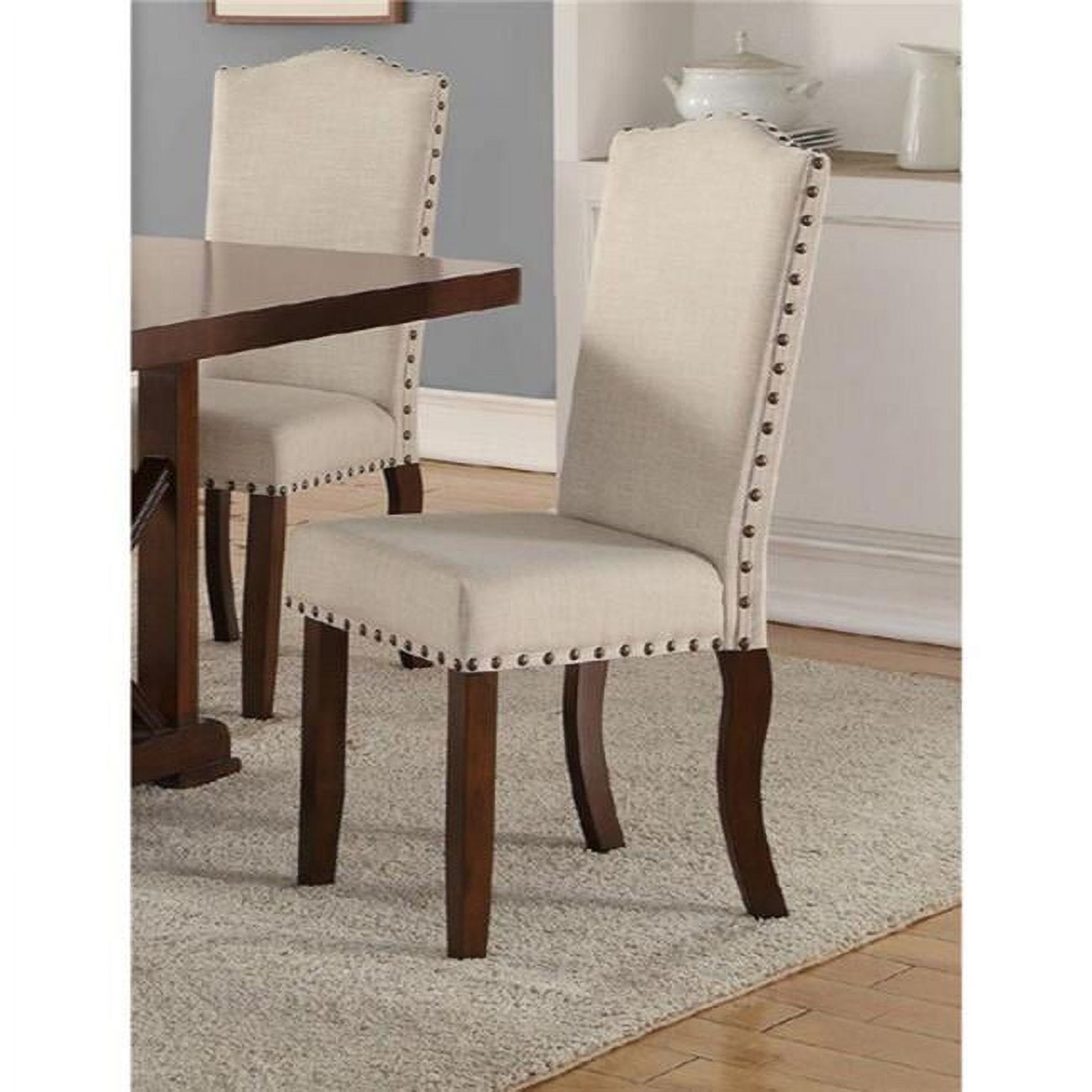 BM171533 40 x 23 x 18 in. Rubber Wood Dining Chair with Nail Head Trim, Brown & Cream - Set of 2 -  Benzara