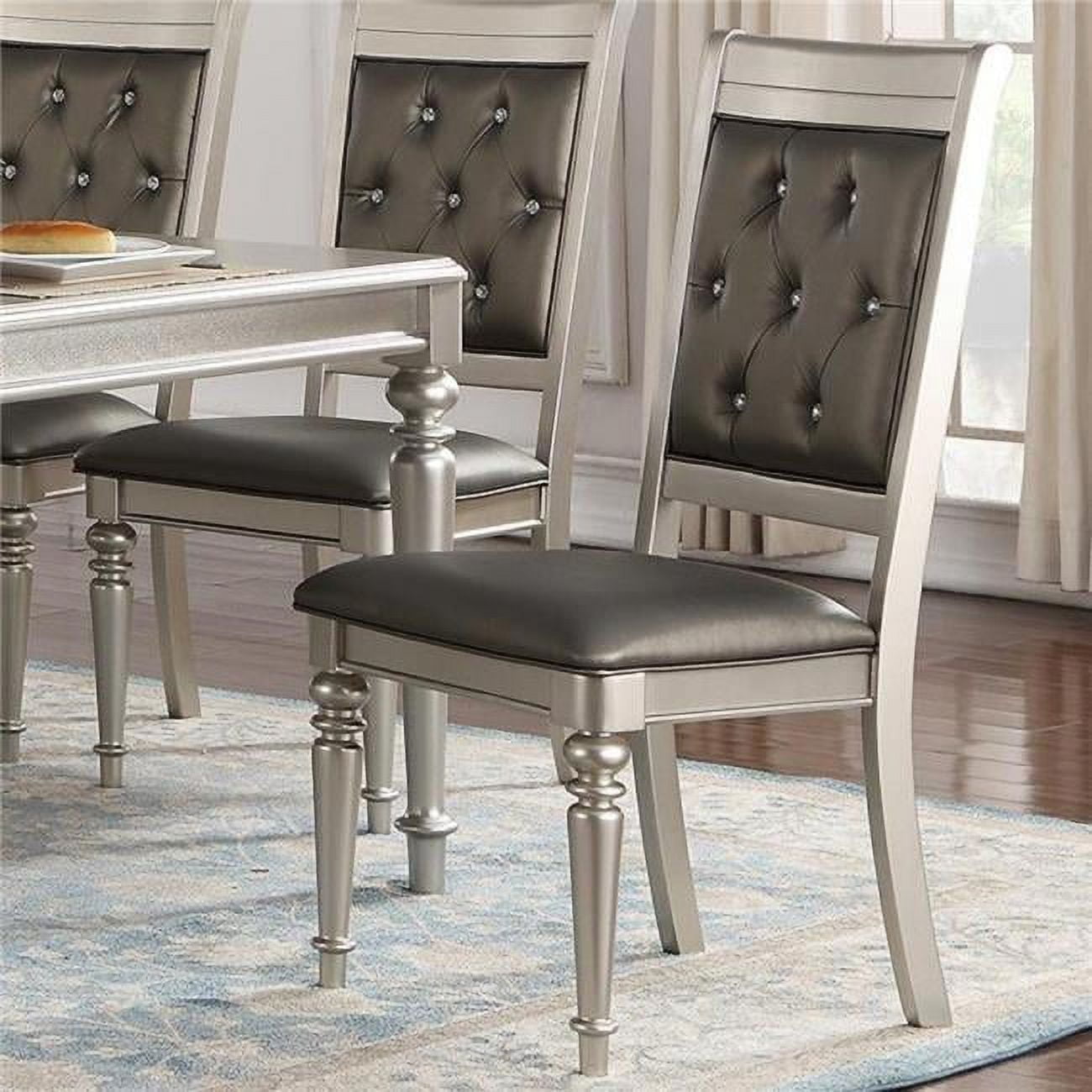 BM171541 42 x 21 x 24 in. Rubber Wood Dining Chair with Diamond Tufted Back, Gray - Set of 2 -  Benzara