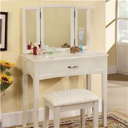 Picture of Benzara BM172790 Pearl White Transitional Vanity Table with A Stool - White