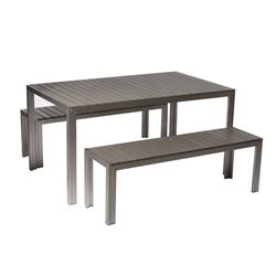 Picture of Benzara BM172059 Anodized Aluminum Table & Bench Set - Gray&#44; Set of 3