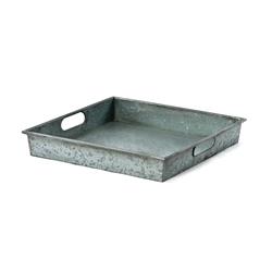 Picture of Benzara I457-AMC0012 2.5 x 15 x 15 in. Square Galvanized Metal Tray with Handle - Gray