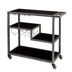 Picture of Benzara BM30521 Bar Cart Gunmetal with Tempered Glass&#44; Gray & Black