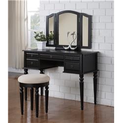 Picture of Benzara BM167179 Commodious Vanity Set with Stool & Mirror - Black