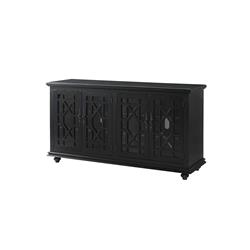Picture of Benzara BM178117 Wooden TV Stand with Trellis Detailed Doors&#44; Antiqued Black - 35 x 18 x 63 in.