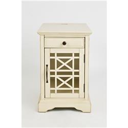 Picture of Benzara BM181496 Wooden Chairside Table with Power Outlets&#44; Antique Cream - 25 x 16 x 22 in.