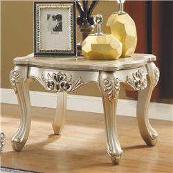Picture of Benzara BM186280 Marble Top Wooden End Table with Queen Anne Style Legs&#44; Champagne Gold - 24.75 x 32 x 32 in.