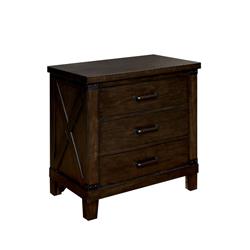 Picture of Benzara BM186341 Three Drawer Nightstand with Metal Handle & Crossed Planked Side Panels&#44; Brown - 28 x 28 x 16.75 in.