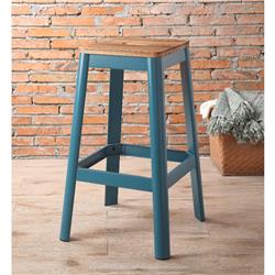 Picture of Benzara BM186910 Industrial Style Metal Frame & Wooden Bar Stool&#44; Brown & Blue - 30 x 18 x 18 in.