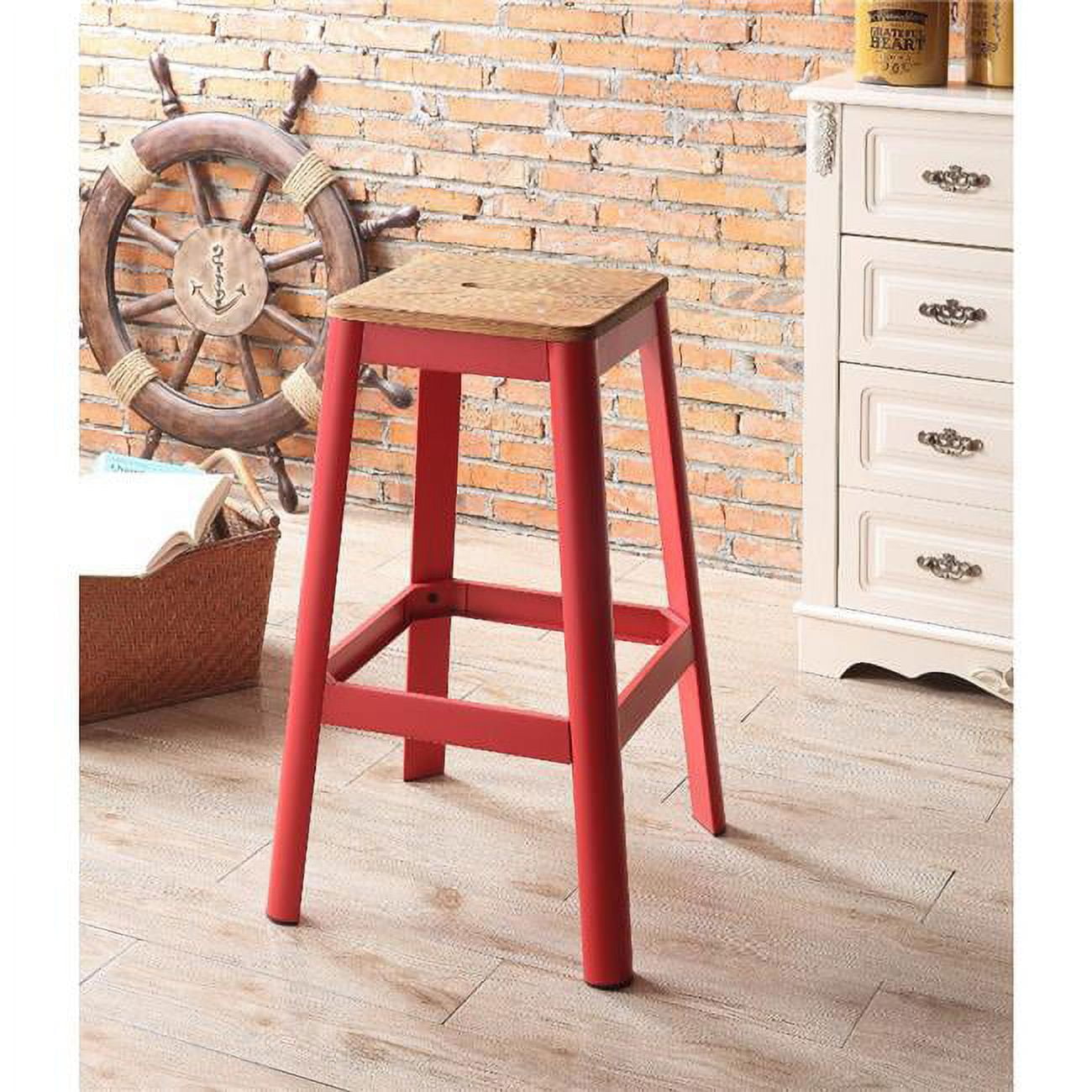 Picture of Benzara BM186911 Industrial Style Metal Frame & Wooden Bar Stool&#44; Brown & Red - 30 x 18 x 18 in.