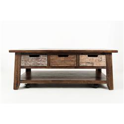 Picture of Benzara BM181648 Wooden Cocktail Table with 3 Cutout Handle Drawers&#44; Brown - 19 x 50 x 30 in.