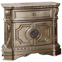 Picture of Benzara BM185480 Marble Top Nightstand with One Drawer & Two Door Shelf&#44; Antique Champagne - 29 x 18 x 30 in.