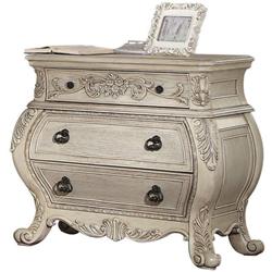 Picture of Benzara BM185484 Three Drawer Wooden Nightstand with Scrolled Feet&#44; Antique White - 33.5 x 19.8 x 37.56 in.