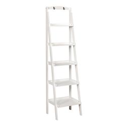 Picture of Benzara BM187177 Contemporary Five Tier Wooden Ladder Shelf with Two Attached Hook on Top&#44; White - 70.875 x 15.375 x 18.25 in.